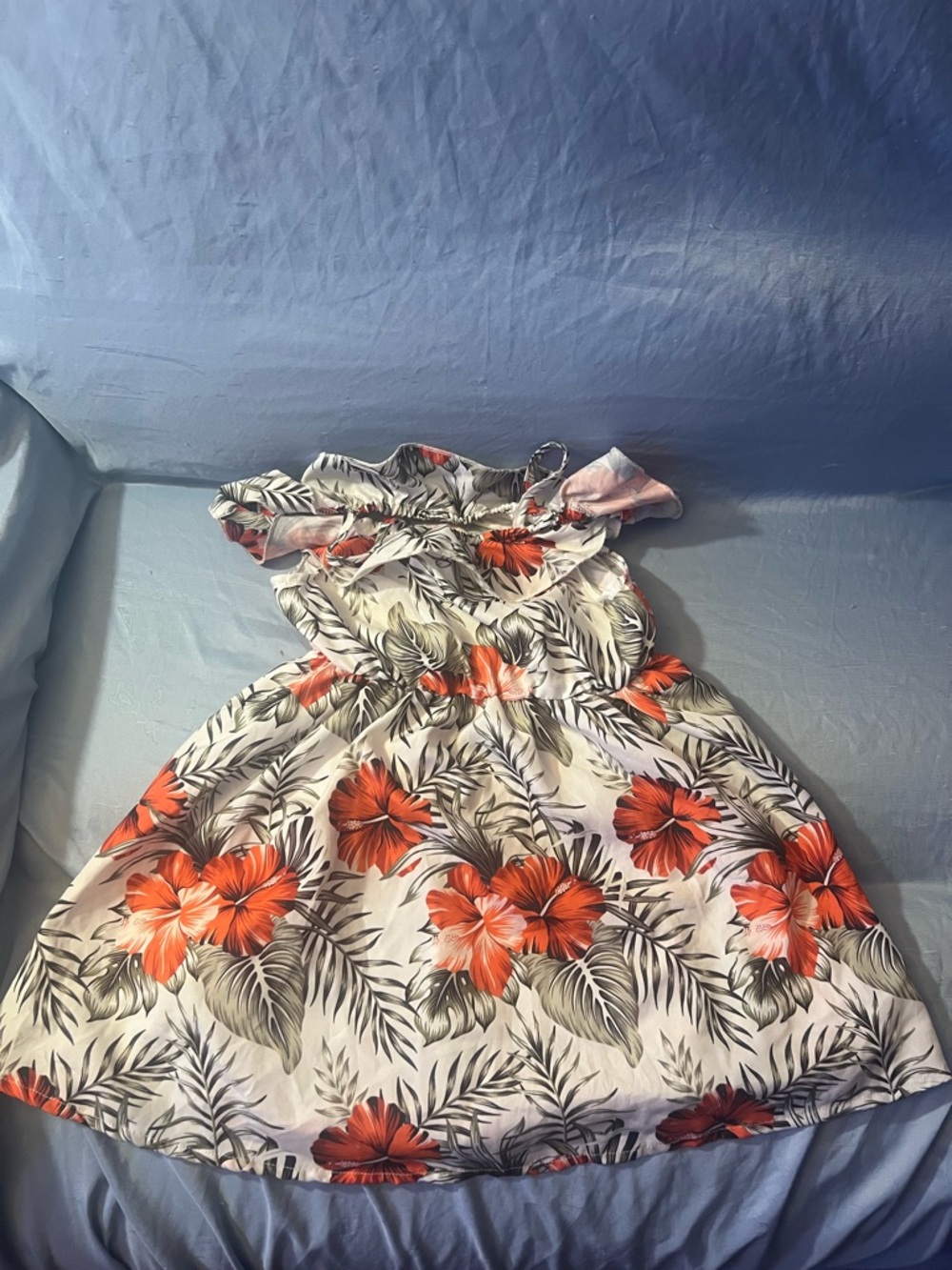 Toddler Girl White Floral Sundress with Orange Hibiscus Print